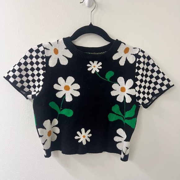 American Vintage Tops - Floral Checkered T-Shirt